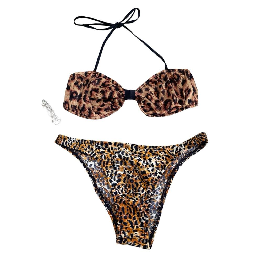Vintage 80’s Bikini Clashing Prints Leopard Small